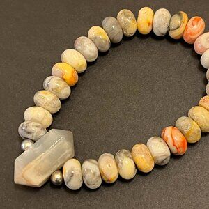 Picasso Jasper Rondelle Bracelet with Double Point Focal and Silver Accents